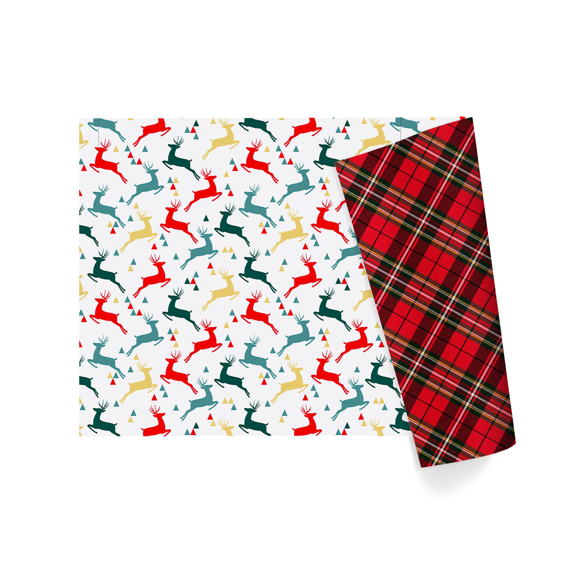 Gift Wrap: 24" x 16' Reversible Holiday | Prancing Deer/Plaid