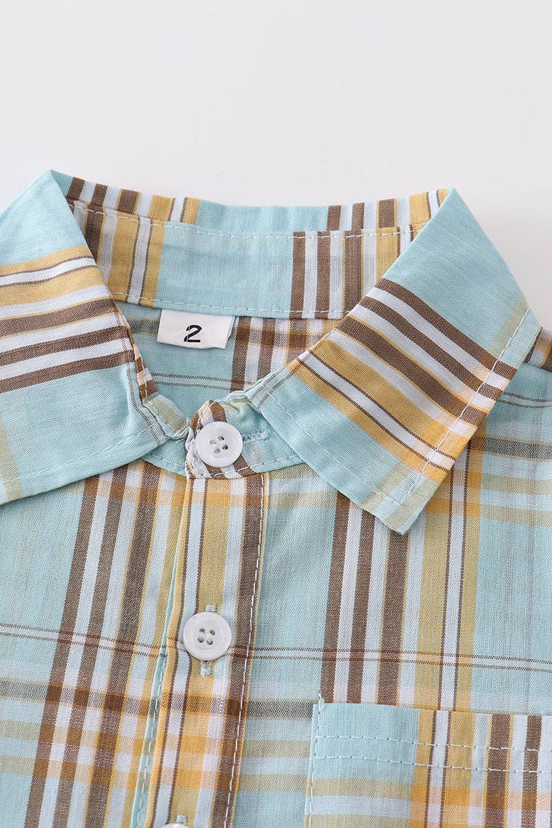 Boy Collared Shirt: Mint Plaid