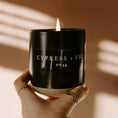 Load image into Gallery viewer, Candle: Cypress and Fig Soy Candle - Black Stoneware Jar - 12 oz
