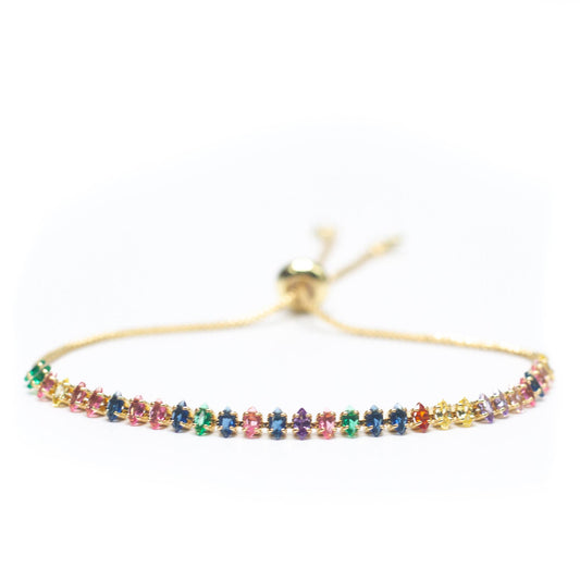 Bracelet: Colorful Pave' CZ Adjustable Bracelet 14K