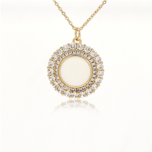 Necklace: Round Gold Pendant/Charm CZ