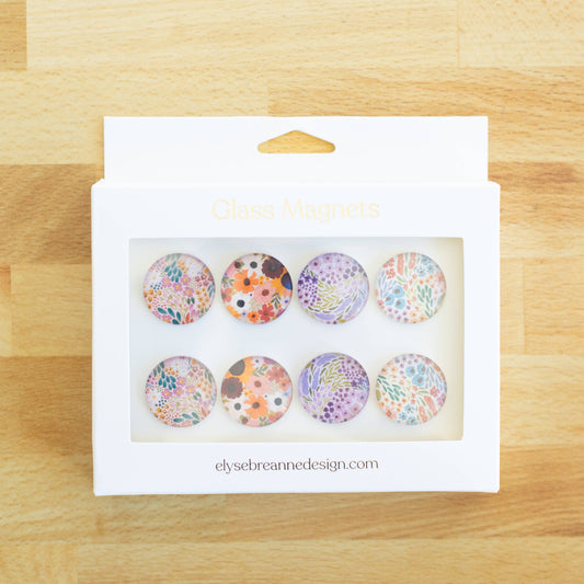 Summer Tones Glass Magnets, Box Set of 8 Floral