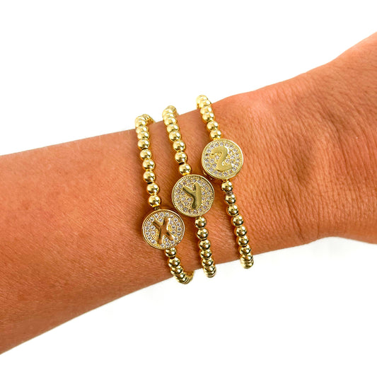 Bracelet: Initial Simulated Diamond Bracelet with Gold Filled Beads