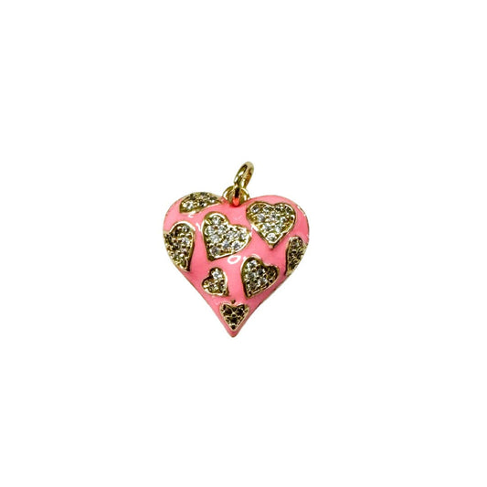 Charm: Pink heart Inlay Cz Heart Charm For Charm Necklace & Bracelet