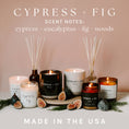 Load image into Gallery viewer, Candle: Cypress and Fig Soy Candle - Black Stoneware Jar - 12 oz
