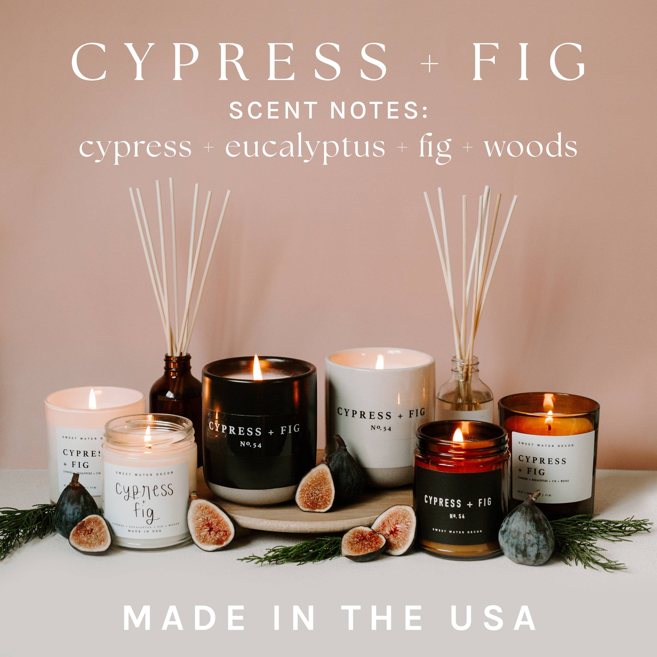 Candle: Cypress and Fig Soy Candle - Black Stoneware Jar - 12 oz