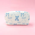 Load image into Gallery viewer, Cosmetic Bag: Blue Bows Nylon Cosmetic Zipper Bag
