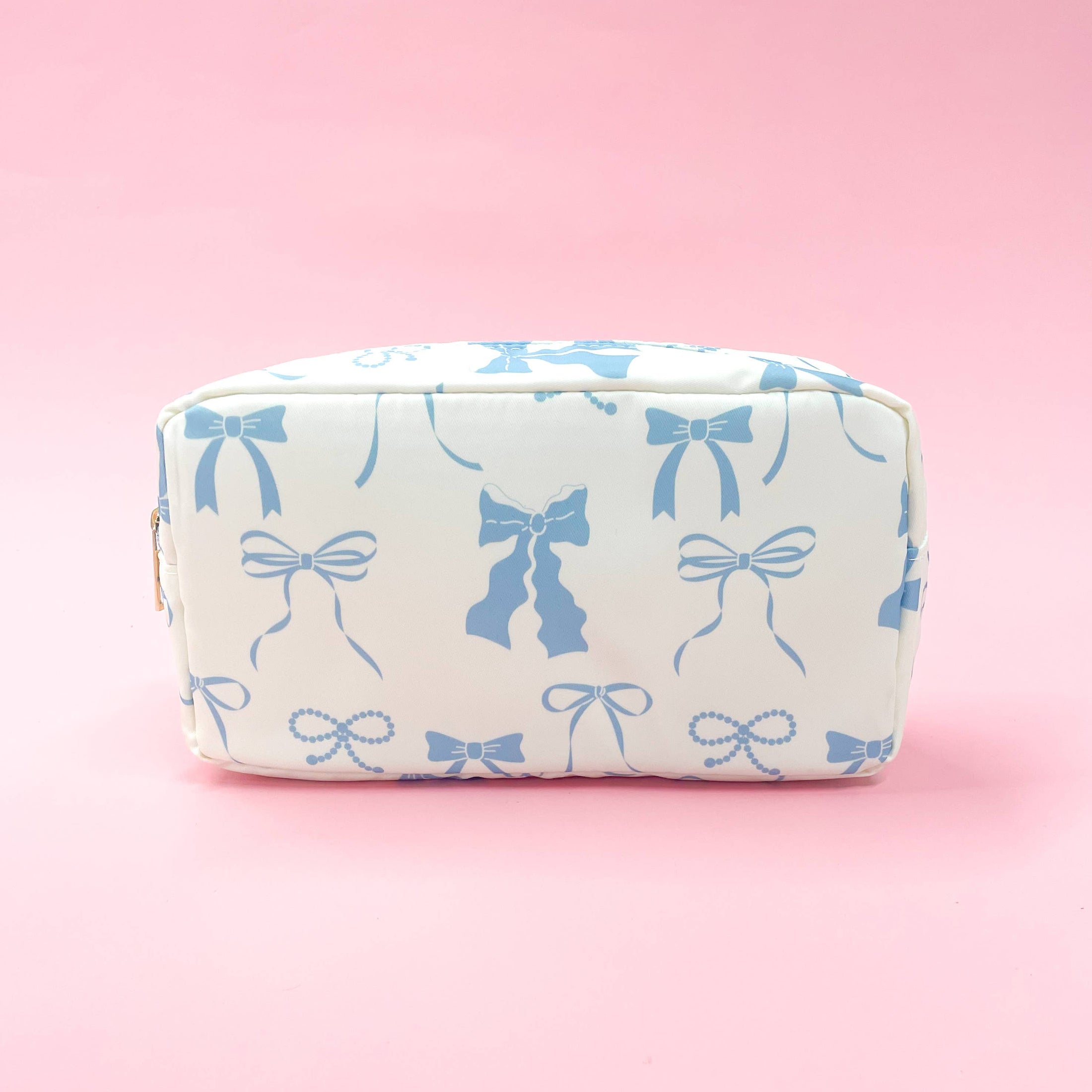 Cosmetic Bag: Blue Bows Nylon Cosmetic Zipper Bag