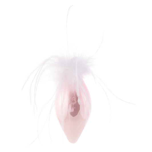 Ornament: Shiny Feather Top Pink Teardrop Glass Ornament