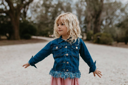 Denim Jacket: Long Sleeve Fringe Jacket - All Seasons