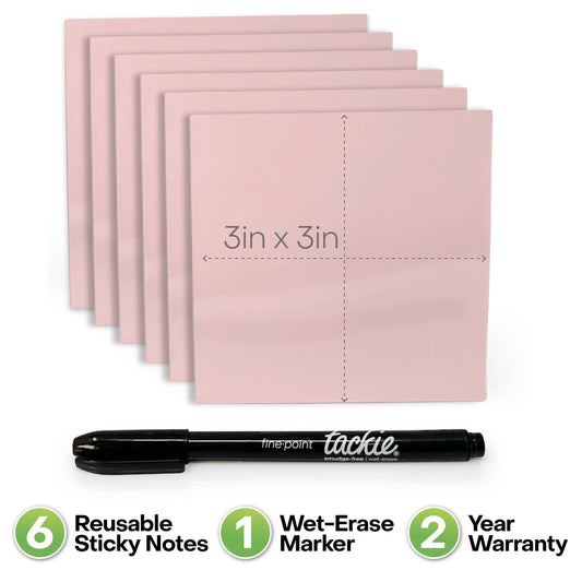 M.C. Squares Reusable Sticky Notes | 3x3 Pink Stickies (6-pack)