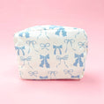 Load image into Gallery viewer, Cosmetic Bag: Blue Bows Nylon Cosmetic Zipper Bag
