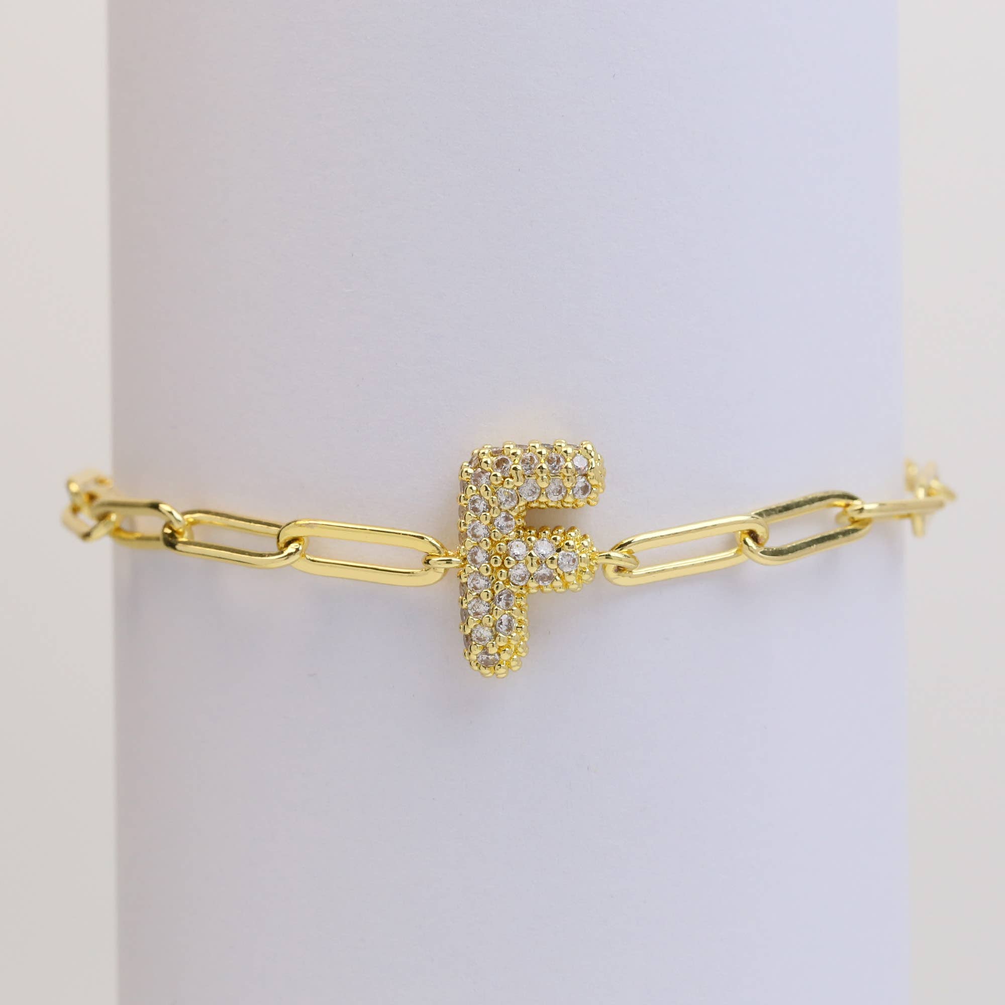 Bracelet: CZ Initial Bubble Balloon Bracelet (Gold Filled)