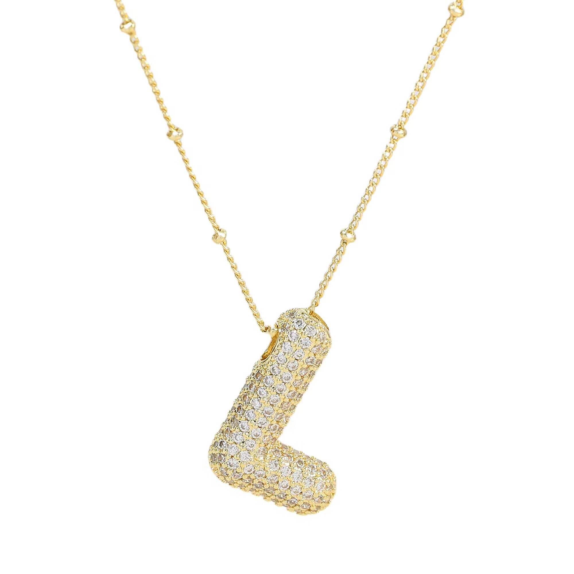 Necklace: Initial CZ Balloon Bubble 18K Gold Necklace