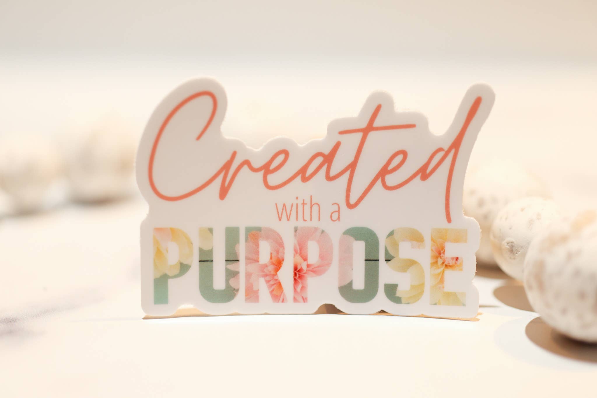 Sticker: Created With A Purpose White, Vinyl Sticker, 3in.