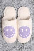 Load image into Gallery viewer, Comfy Happy Face Fuzzy Slipper: Lavender (Size 8-10 Womens)
