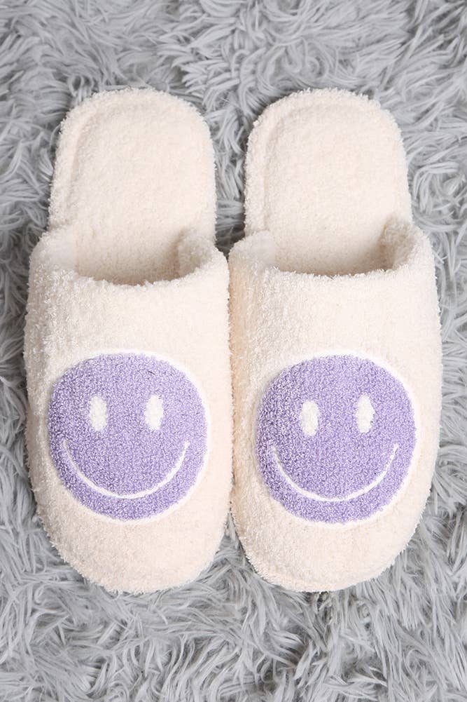 Comfy Happy Face Fuzzy Slipper: Lavender (Size 8-10 Womens)