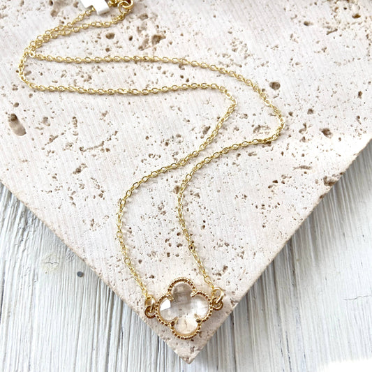 Necklace: Clover Quatrefoil Crystal