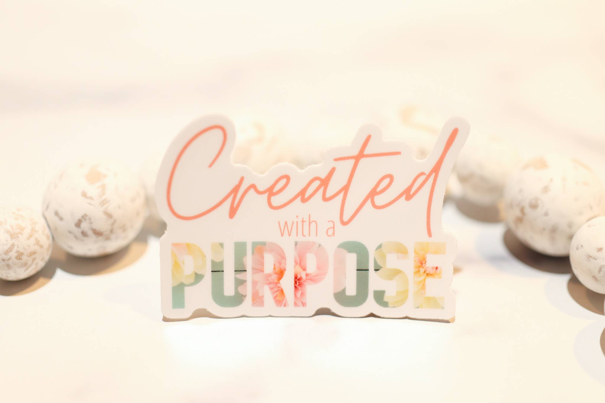 Sticker: Created With A Purpose White, Vinyl Sticker, 3in.