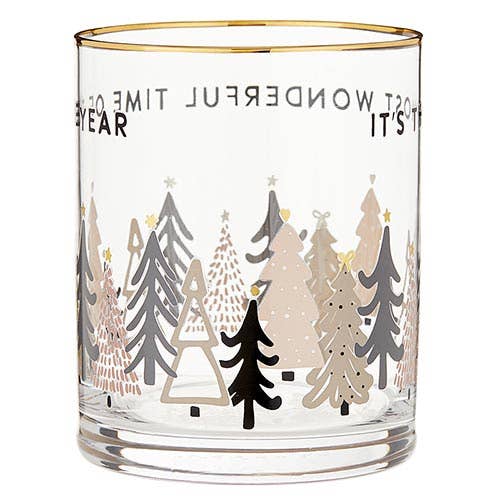 Holiday: Gold Rimmed Rocks Glass - The Most Wonderful Time of The Year