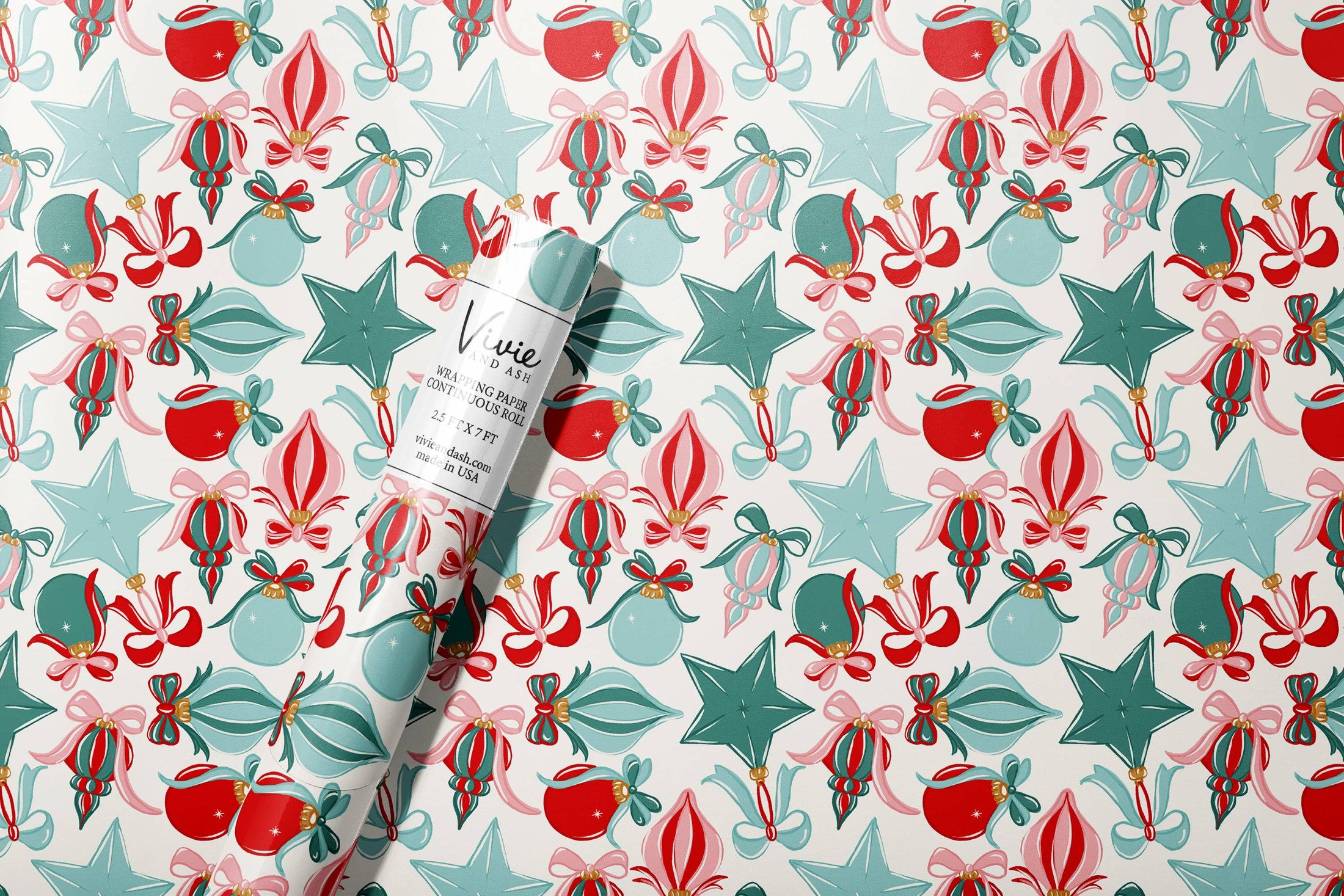 Gift Wrap: Christmas Ornaments and Bows Wrapping Paper Roll  