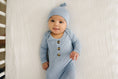 Load image into Gallery viewer, Knotted Baby Gown + Hat: Vintage Dusty Blue (Newborn/Bamboo)
