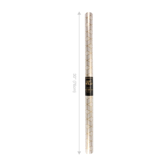 Gift Wrap: 30" x 10' Wrapping Paper | Rhombus Gold/White