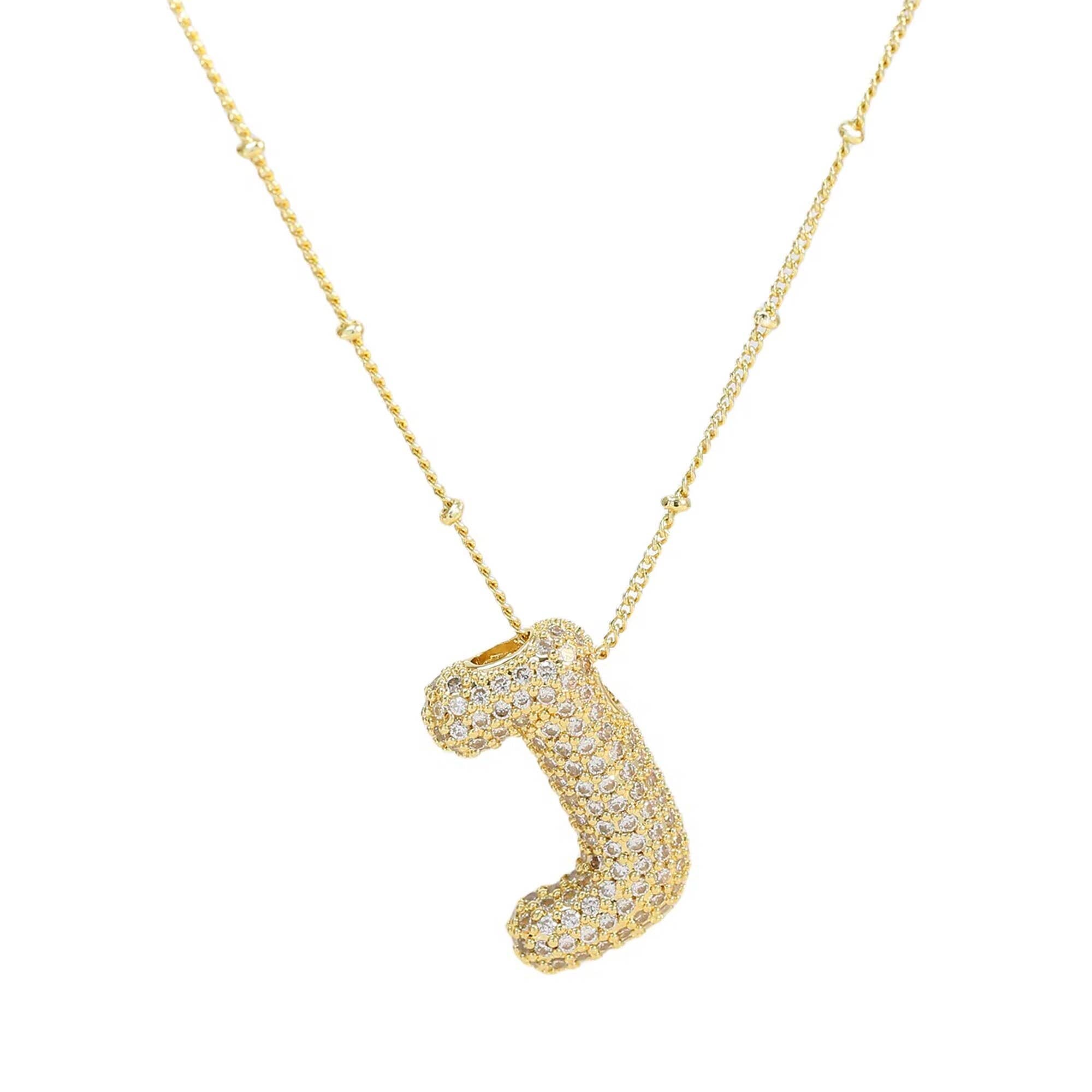 Necklace: Initial CZ Balloon Bubble 18K Gold Necklace