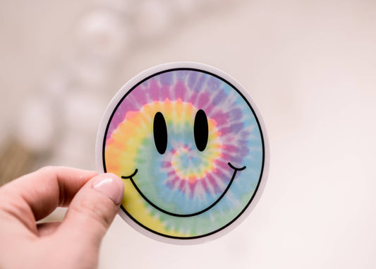 Sticker: Tie Die Smily Face Circle, Vinyl Sticker, 2x2 in