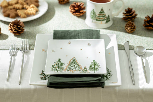 Christmas Pine Trees 7" Fine Porcelain Square Dessert Plate