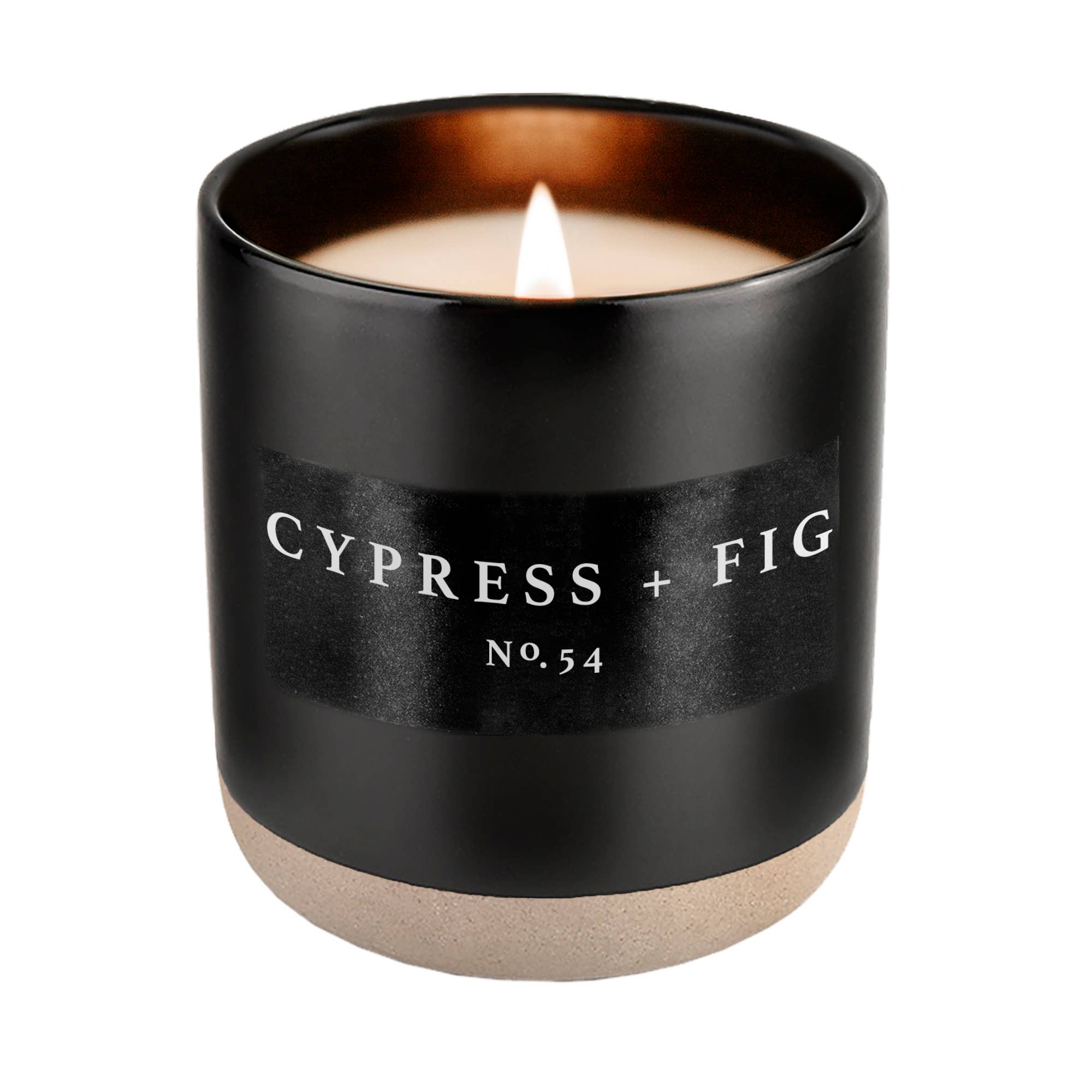 Candle: Cypress and Fig Soy Candle - Black Stoneware Jar - 12 oz