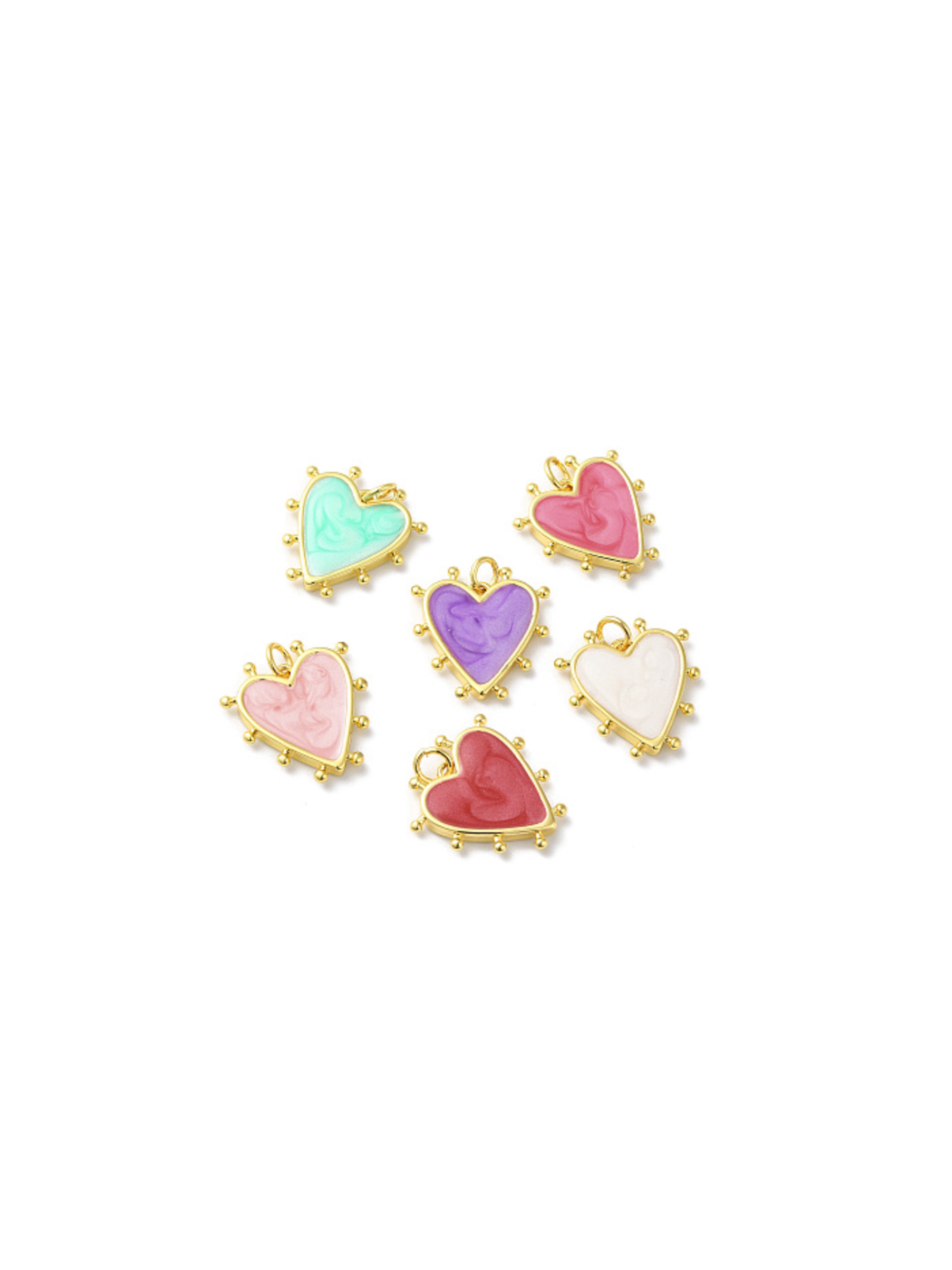 Charm: Gold Studded Heart Charm - Assorted