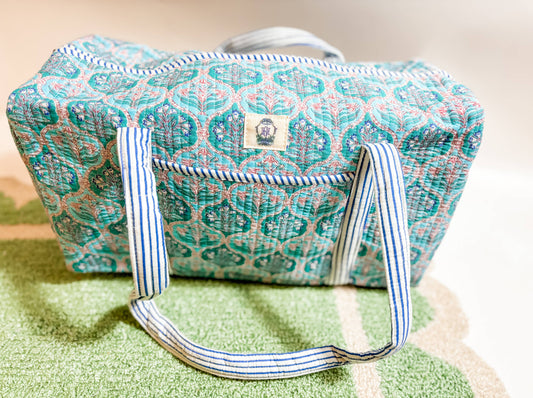 Blue Trellis Dream Large Quilted Duffel Bag