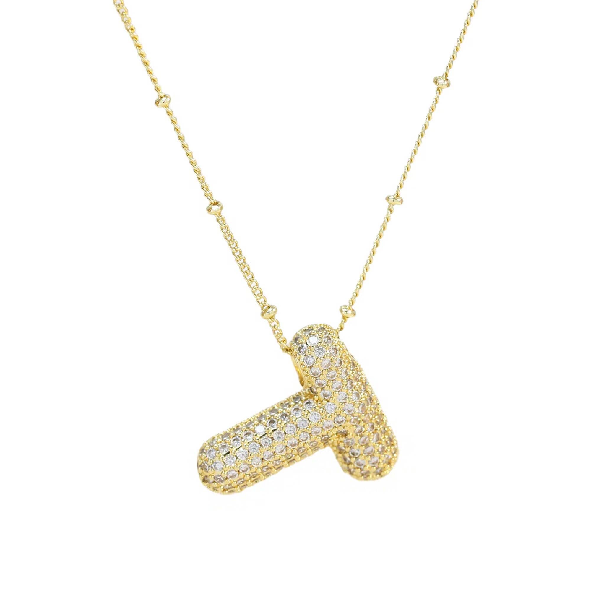 Necklace: Initial CZ Balloon Bubble 18K Gold Necklace