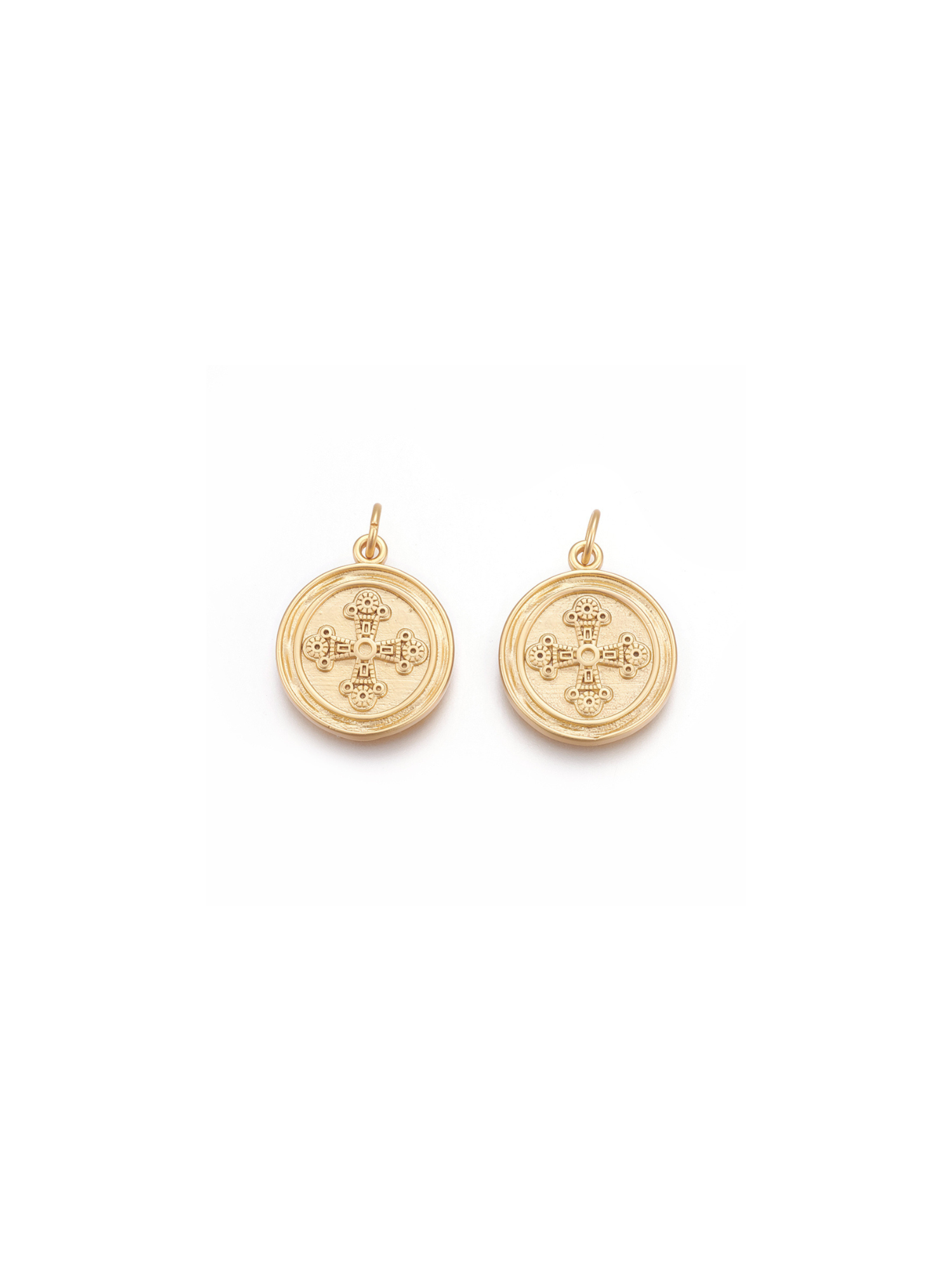 Charm: Gold Matte Gold Filigree Cross Disc Charm