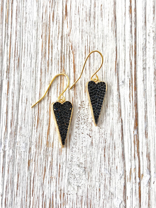 Earrings: Black Heart Crystal Drop Earrings