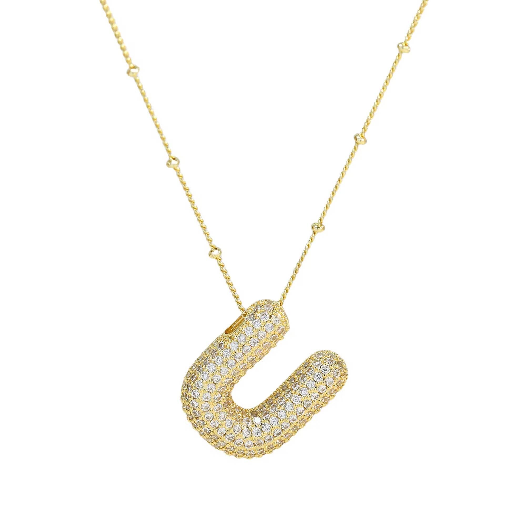 Necklace: Initial CZ Balloon Bubble 18K Gold Necklace