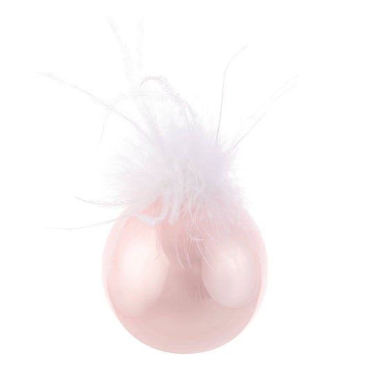 Ornament: Shiny Feather Top Pink Teardrop Glass Ornament