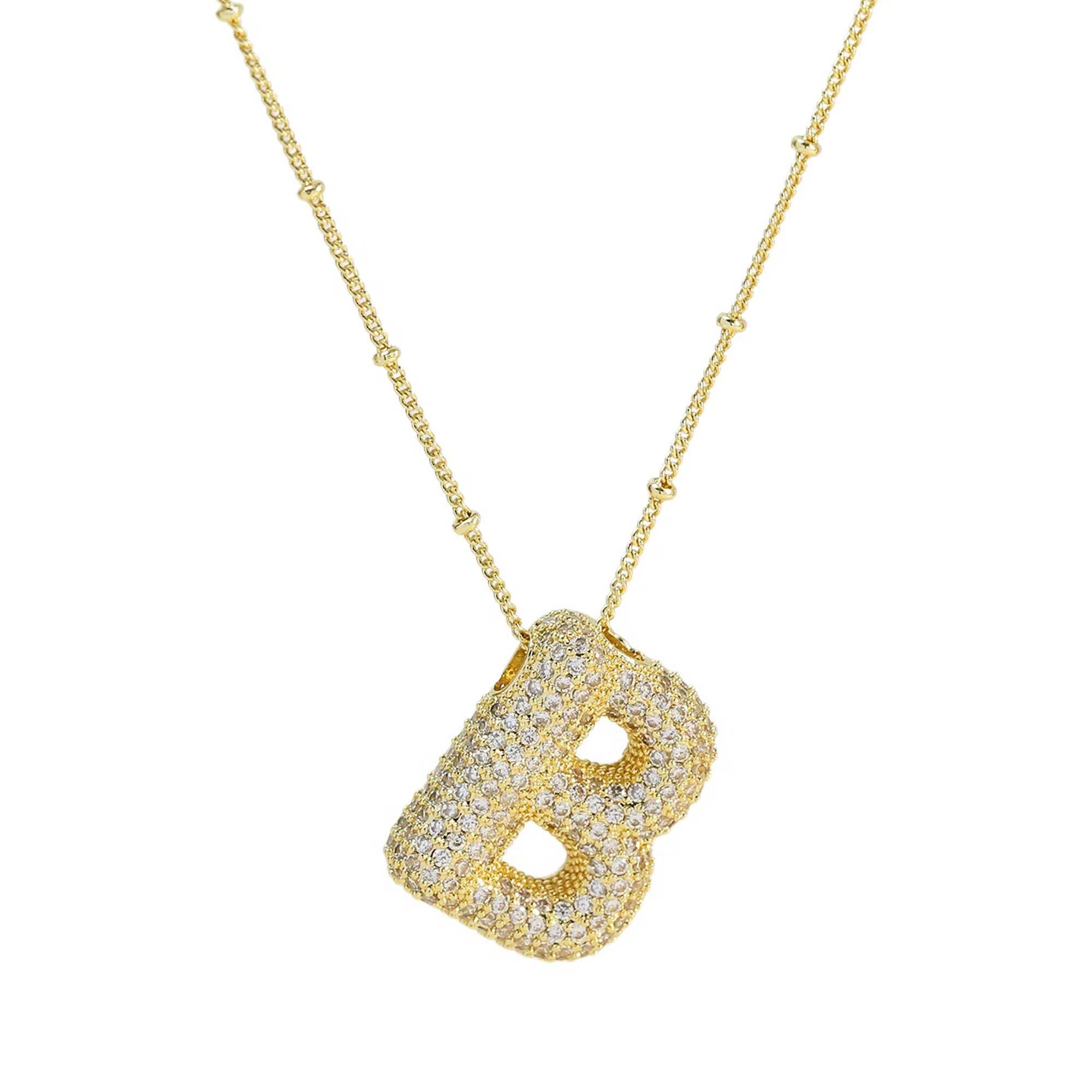 Necklace: Initial CZ Balloon Bubble 18K Gold Necklace