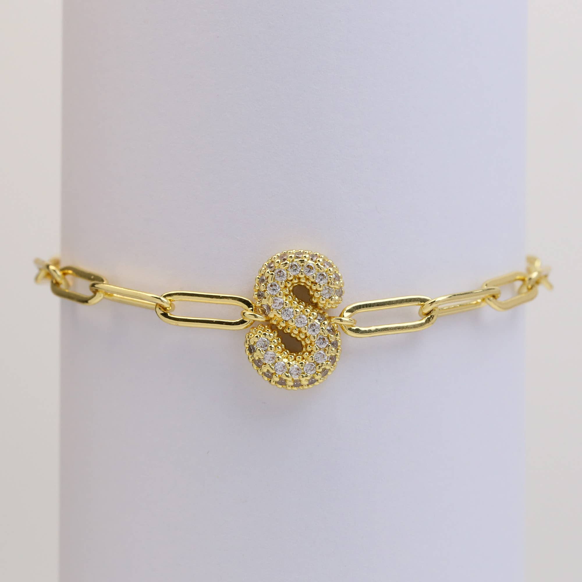 Bracelet: CZ Initial Bubble Balloon Bracelet (Gold Filled)