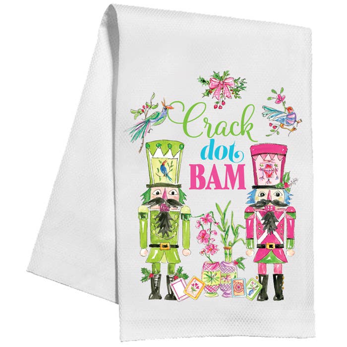 Mahjong: Crack Dot Bam Pink Green Nutcrackers Mahjong Kitchen Towel