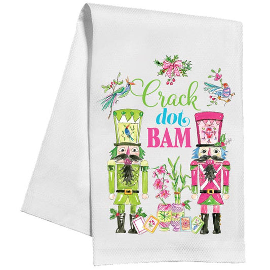 Mahjong: Crack Dot Bam Pink Green Nutcrackers Mahjong Kitchen Towel