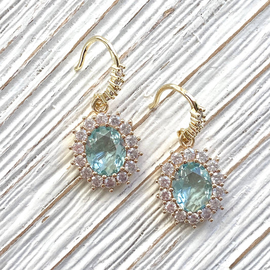 Earrings: Vintage Style Aqua Crystal Drops