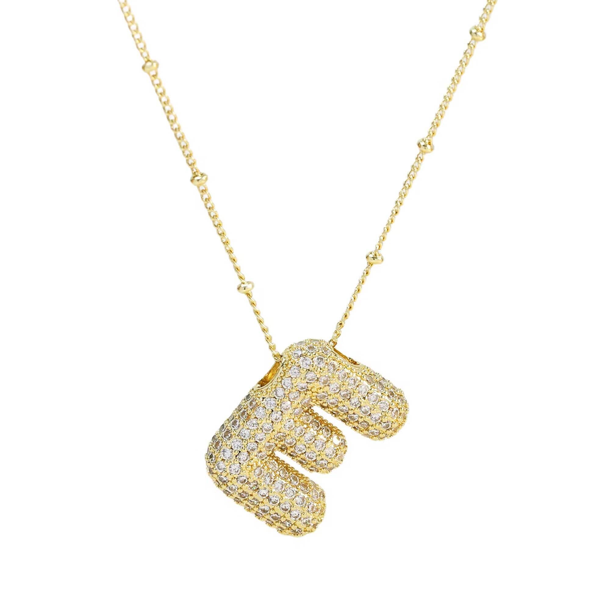 Necklace: Initial CZ Balloon Bubble 18K Gold Necklace