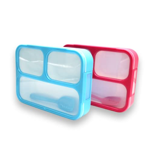 BRIELLO BENTO Lunchbox for Kids & Adults (Leakproof, Dishwasher Safe, BPA-Free with Utensil) (Combo Hot Pink/Aqua)