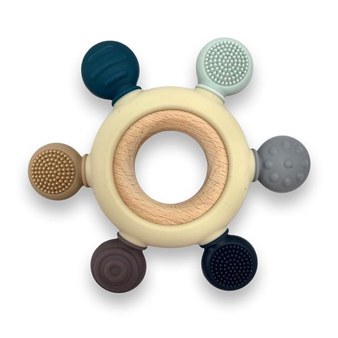 Colorful Baby Teether Toy, BPA-Free Silicone Rings with Organic Natural Wood