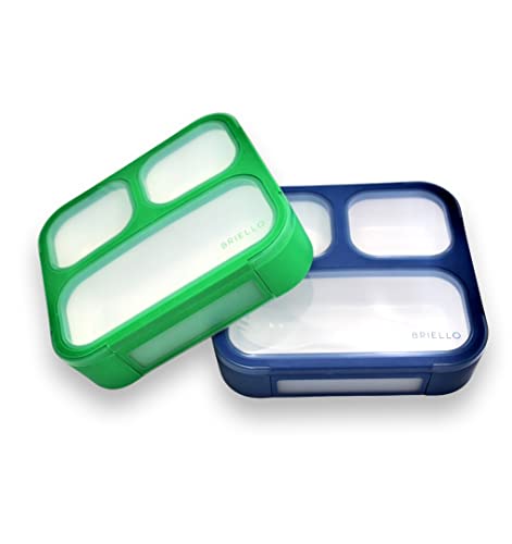 BRIELLO BENTO Lunchbox for Kids & Adults (Leakproof, Dishwasher Safe, BPA-Free with Utensil) (Combo Blue/Green)