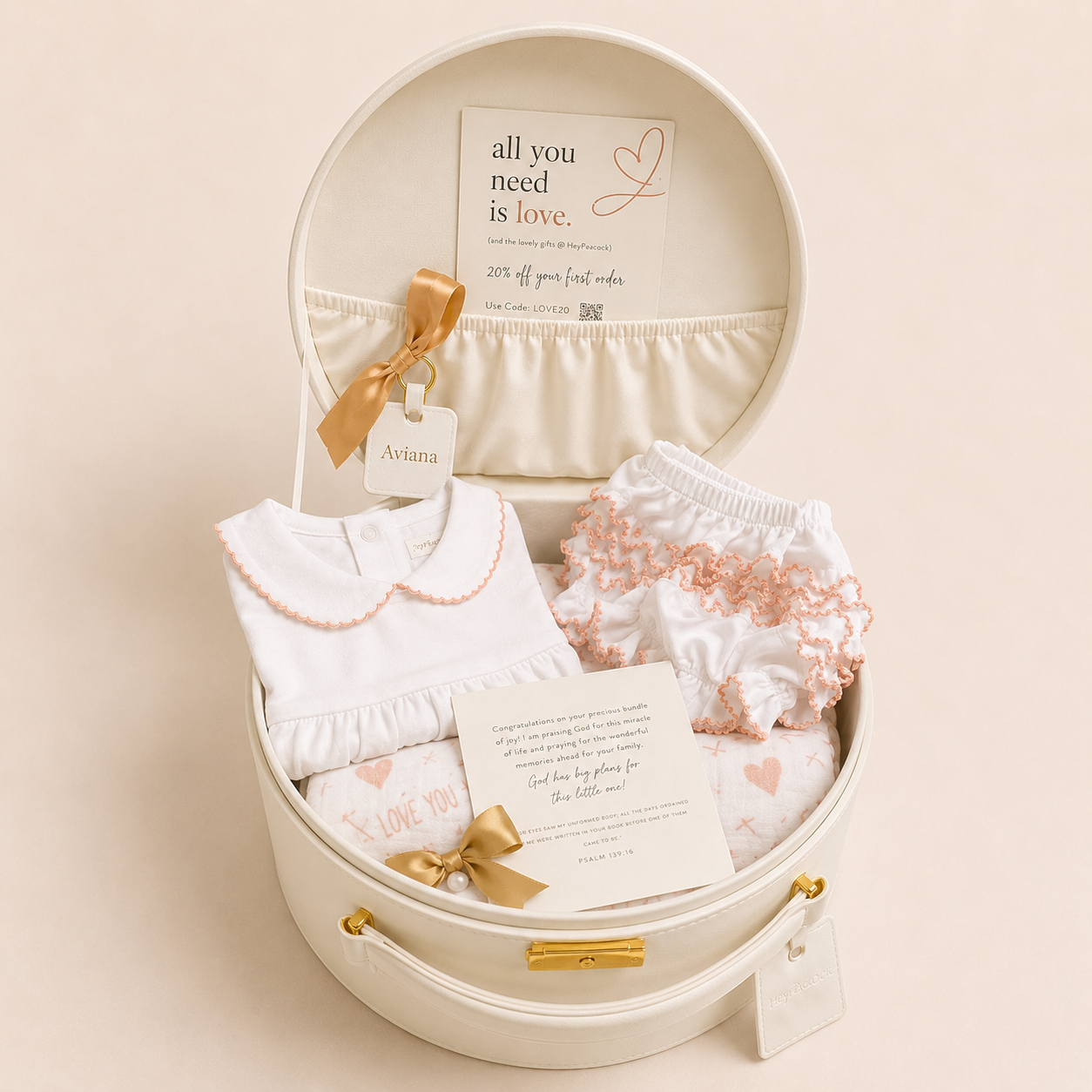 Newborn Keepsake Box Bundle, with PIMA Dress/Apricot Trim and In the Meadow Swaddle Set