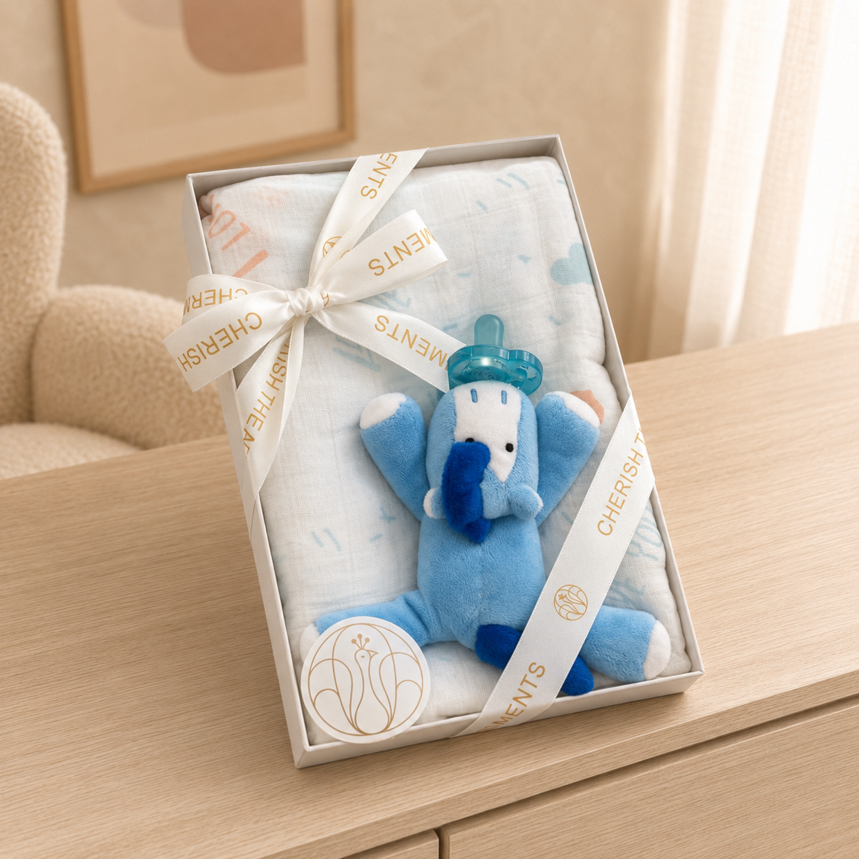 Baby Bundle: Blue Binky w/I LOVE YOU Swaddle