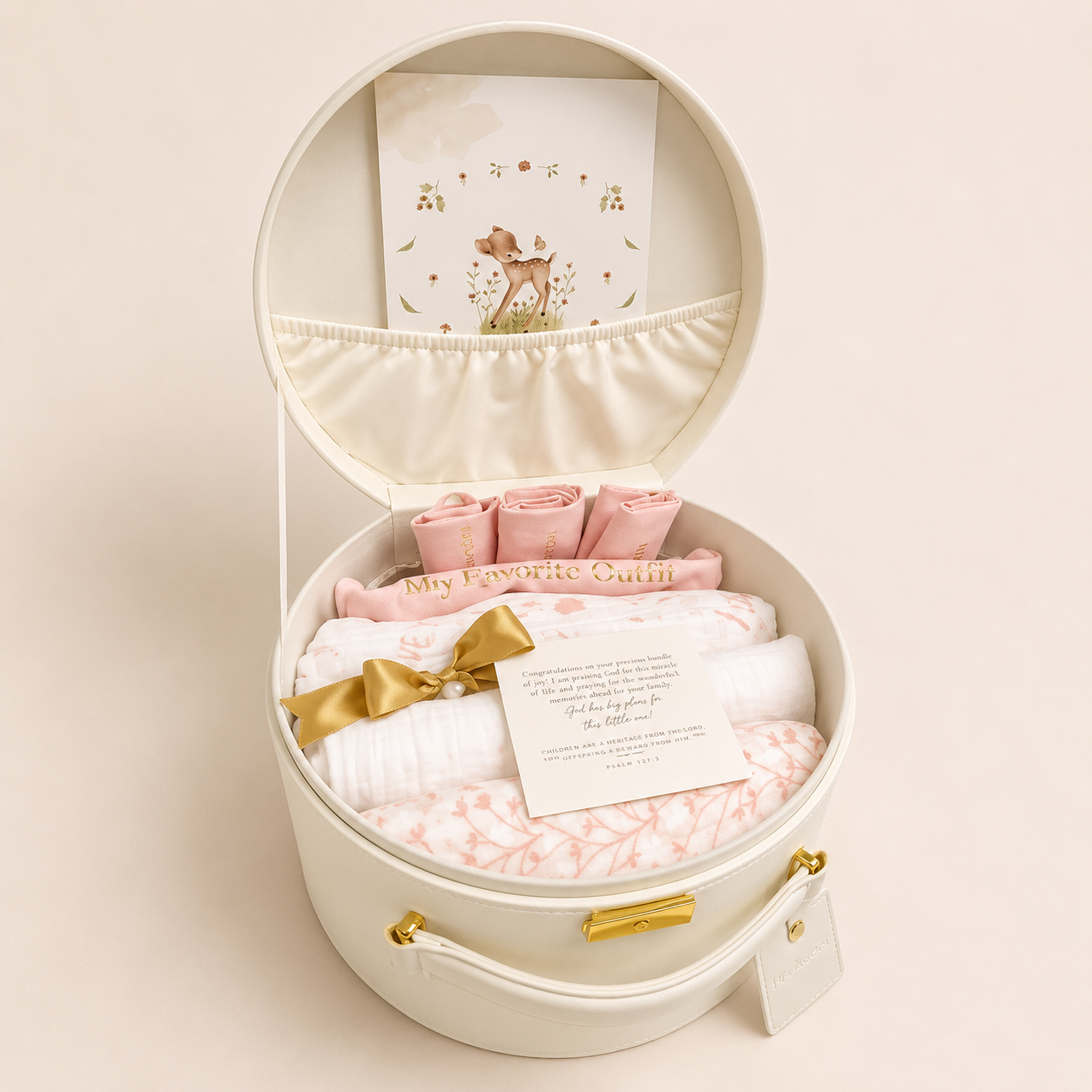 Newborn Keepsake Box Bundle, Premium Pu Leather, Vegan, Storage (White) with Keepsake Pouches, In the Meadow Swaddle Set, Milestone Cards